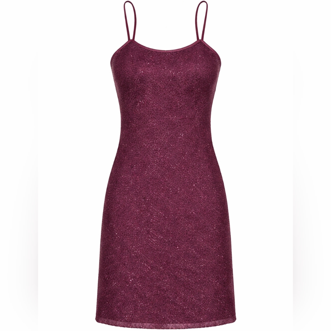 Burgundy Glitter Slip Dress Y2k Vintage Vibe Made In Usa Sparkle Party Mini M